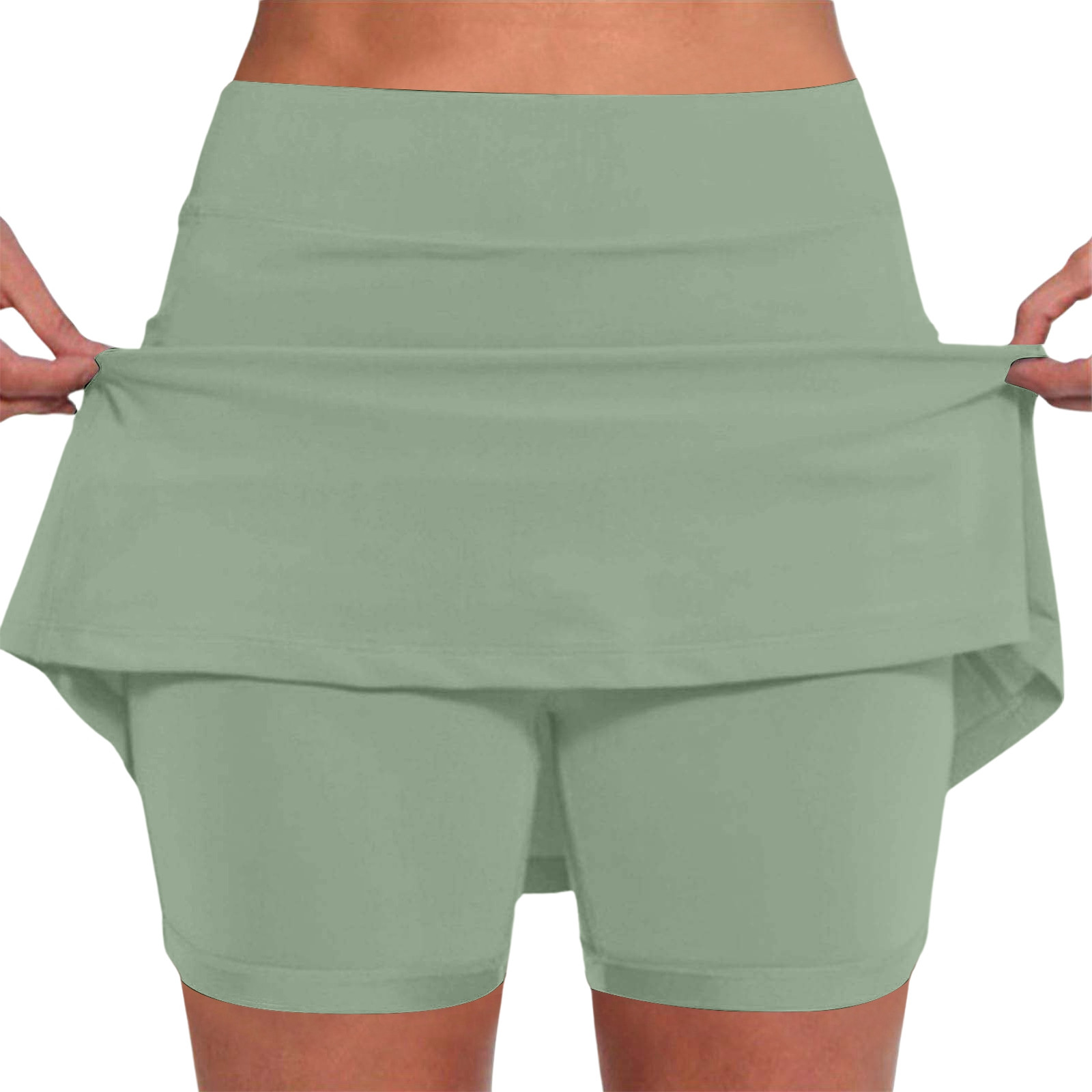 thumbnail image 3 of Falda pantalón de cintura media con bolsillos para mujer - Conjunto informal y deportivo de falda y pantalón corto, 3 of 8